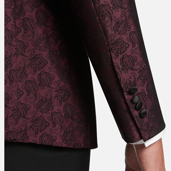 Egara Men's Coat Slim Fit Satin Peak Lapel Dinner Party Jacket Burgundy Size38 - Picture 2 of 3